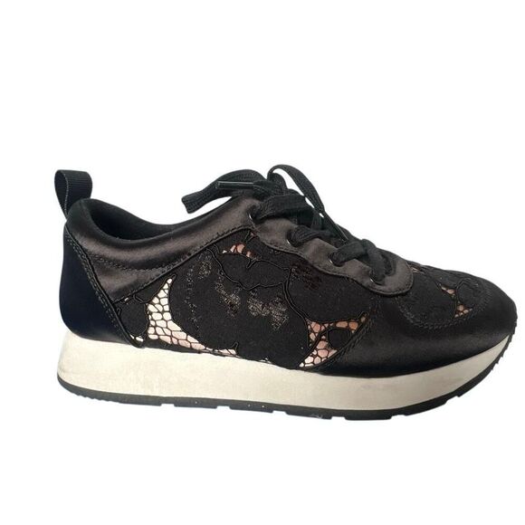 Zara Basic Black Lace Satin Sneakers Size 37 6.5 - Picture 1 of 12